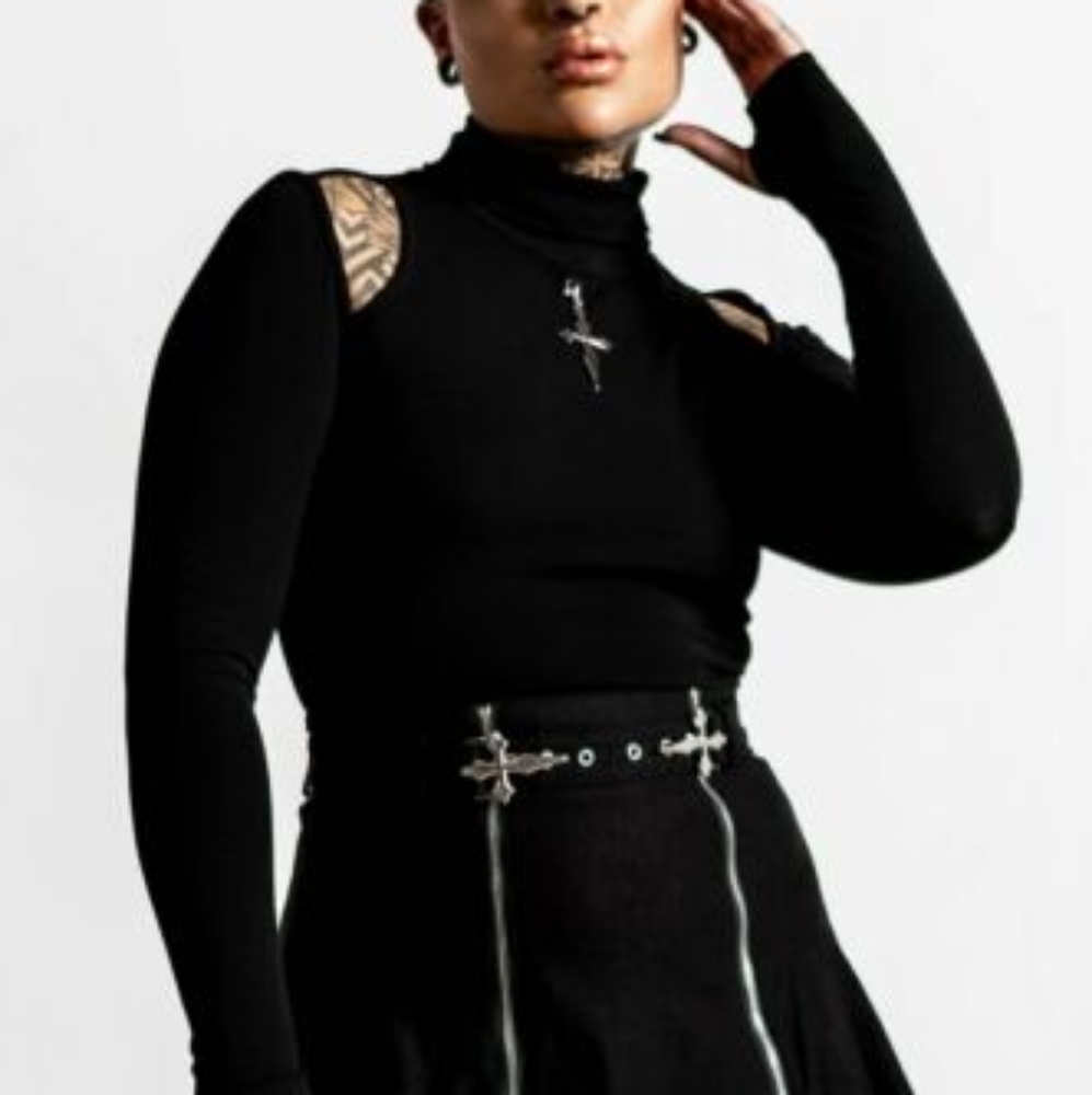 Killstar Temptress Long Cutout Sleeve High Neck Gothic Punk Top